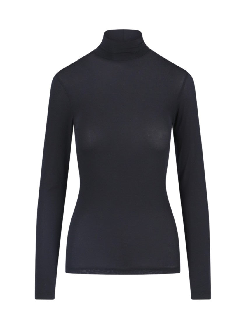 Aspesi Fitted Black Top With High Collar