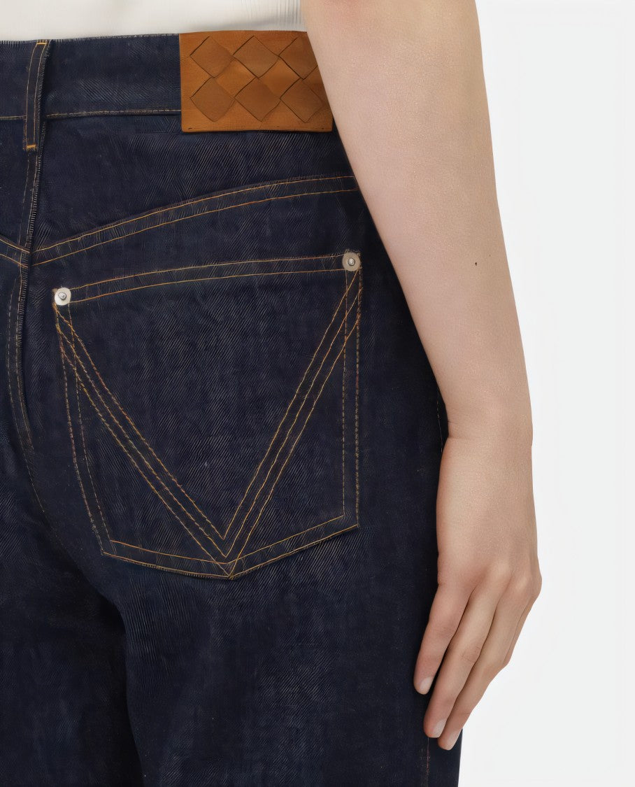 Bottega Veneta High-Waisted Wide-Leg Denim Pants With Textured Patch