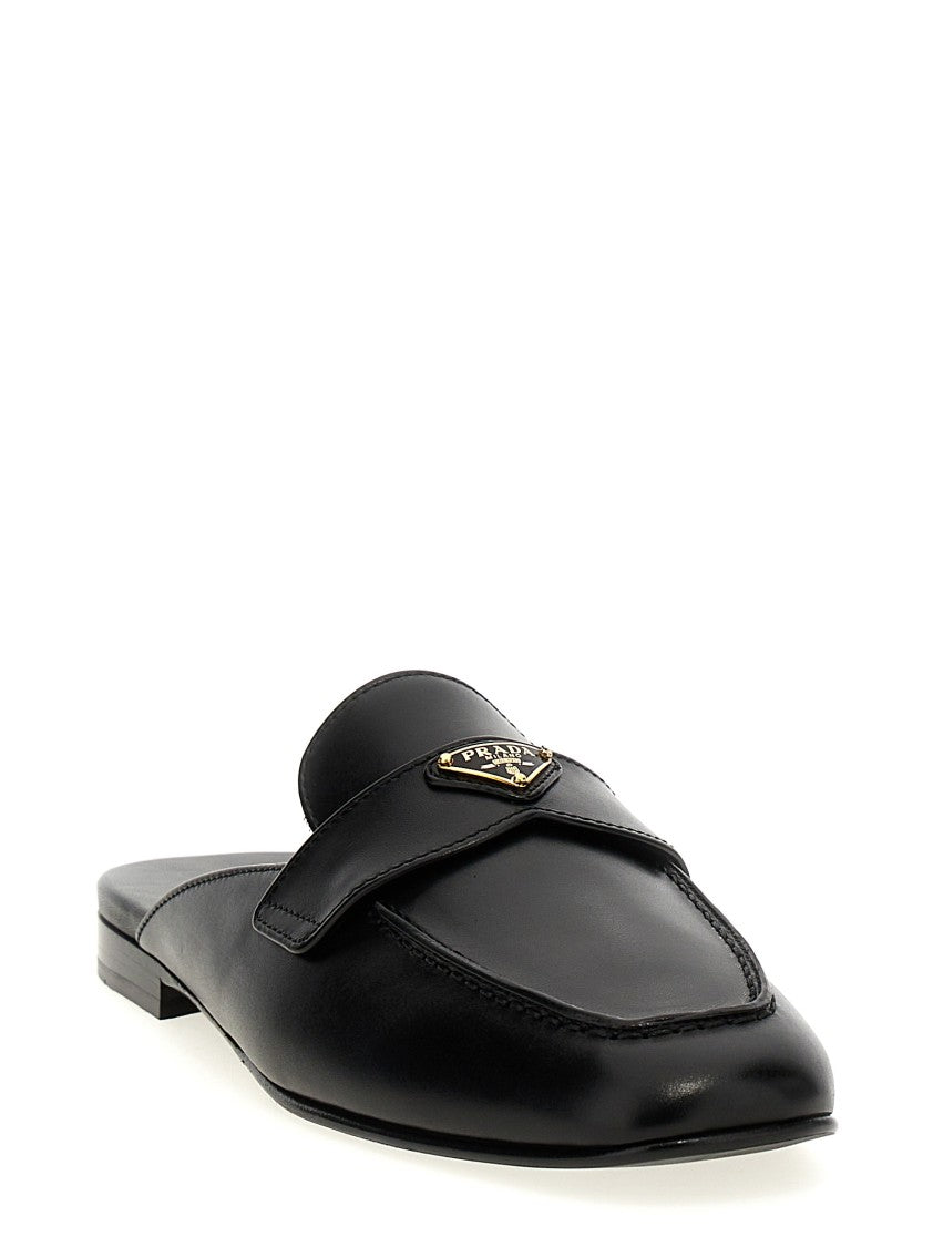 Prada Leather Sabots With Pointed Toe Design