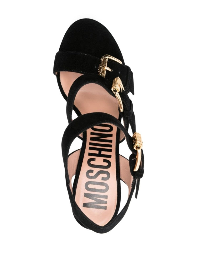 Moschino Black Calf Suede Platform Sandals