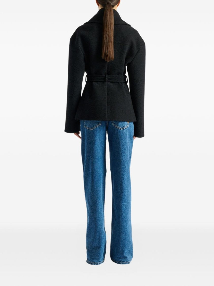 Balmain Structured Black Coat With Wide Lapel