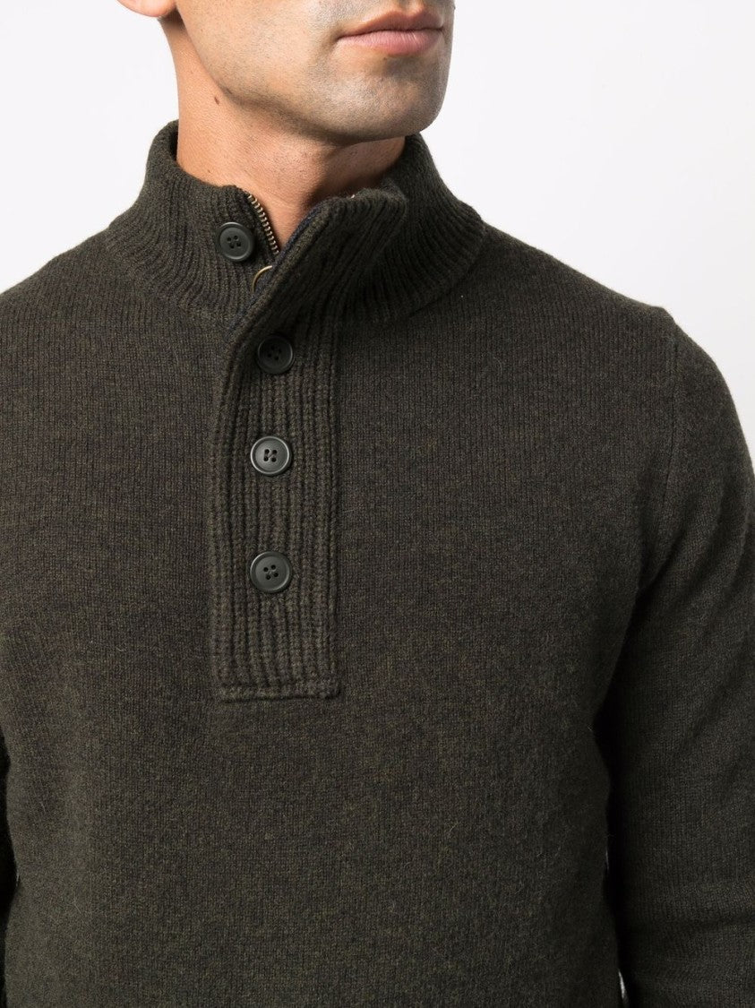 Barbour Ribbed High-Neck Half Buttoned Zip-Through Knit