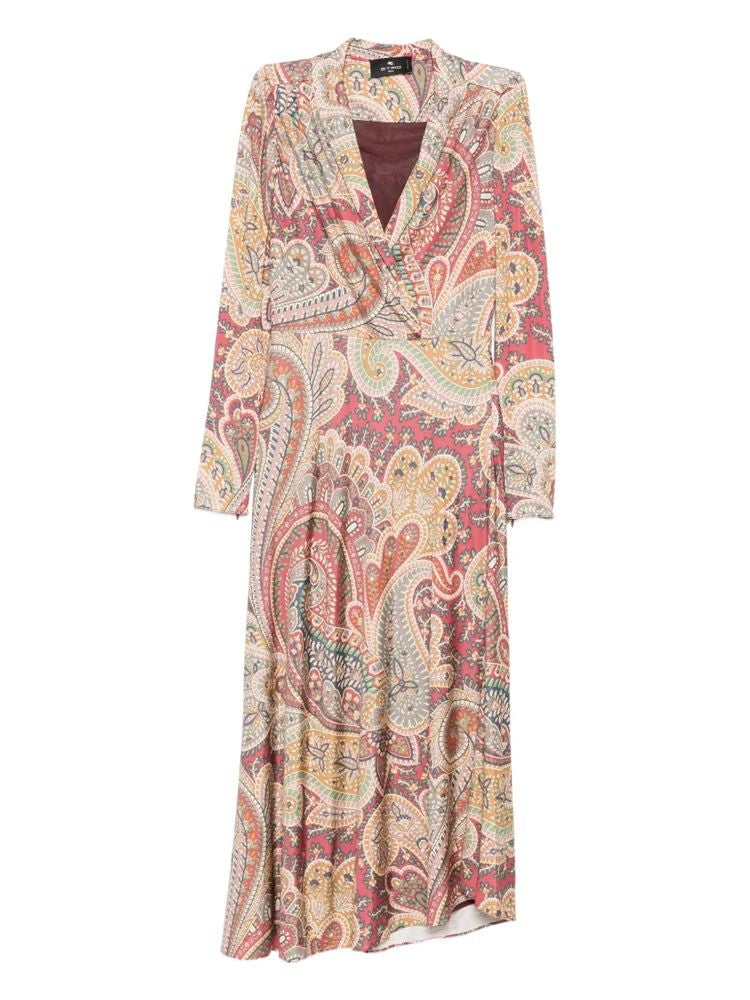 Etro Flowing Maxi Dress With Long Sleeves And Paisley Pattern