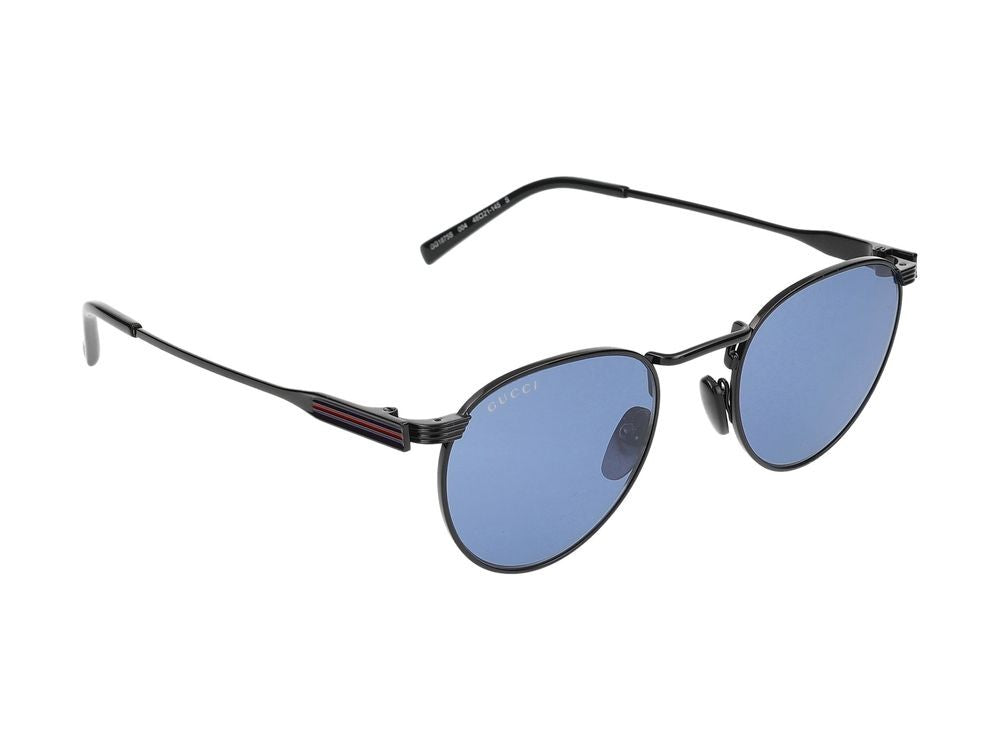 Gucci Black Striped Temples Round Metal Sunglasses