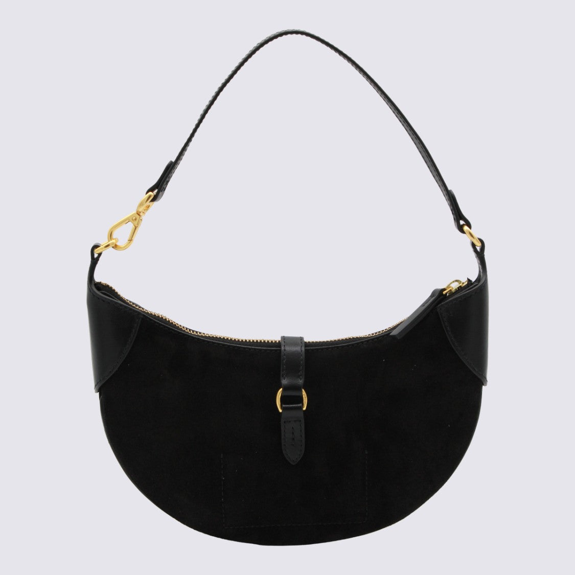 Polo Ralph Lauren Crescent-Shaped Handbag In Black Suede With Gold Accents