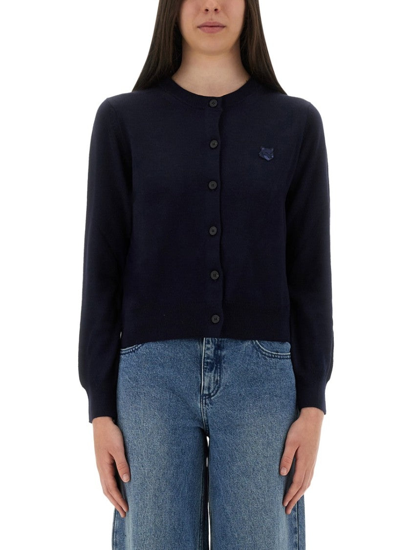 Maison Kitsuné Merino Wool Cardigan With Embroidered Fox Patch