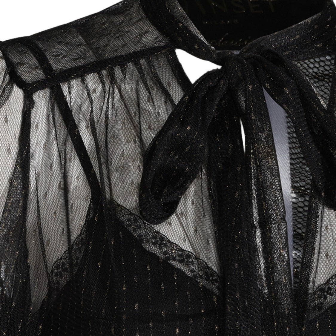 Twin-Set Black Sheer Lace Trim Blouse