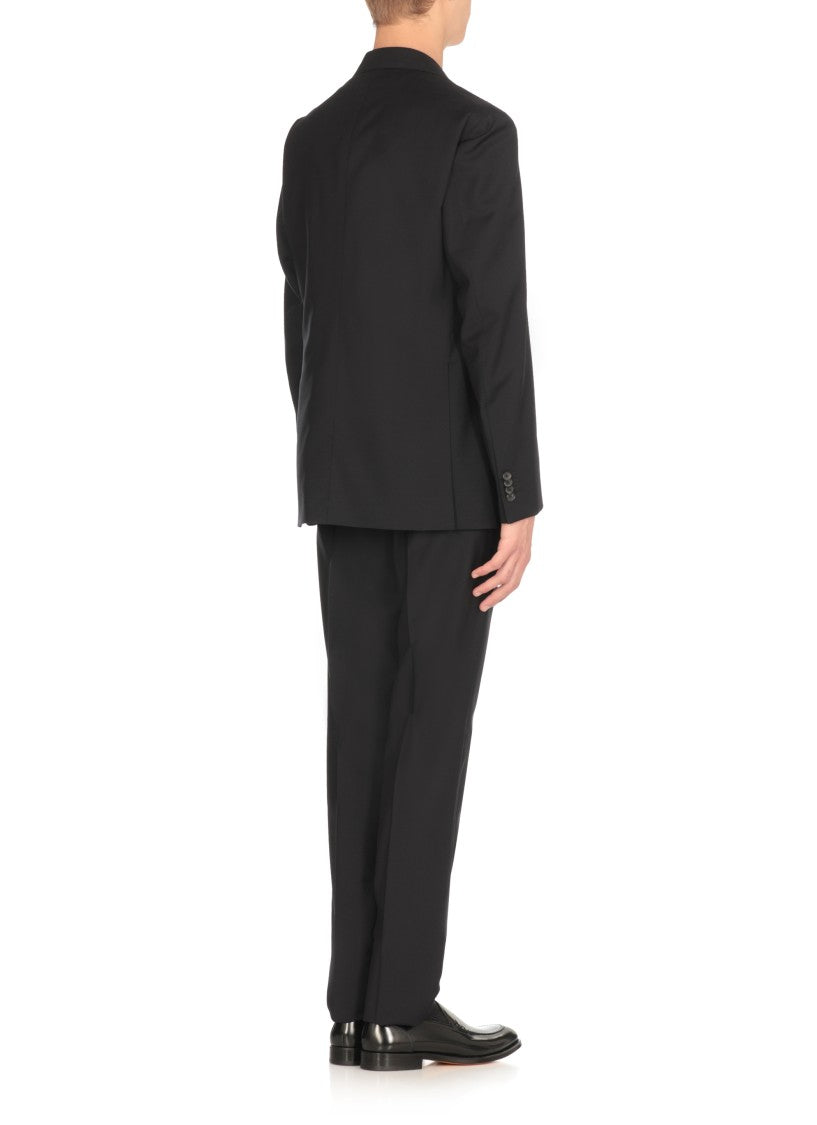 Caruso Black Manon Peak Lapel Wool Suit