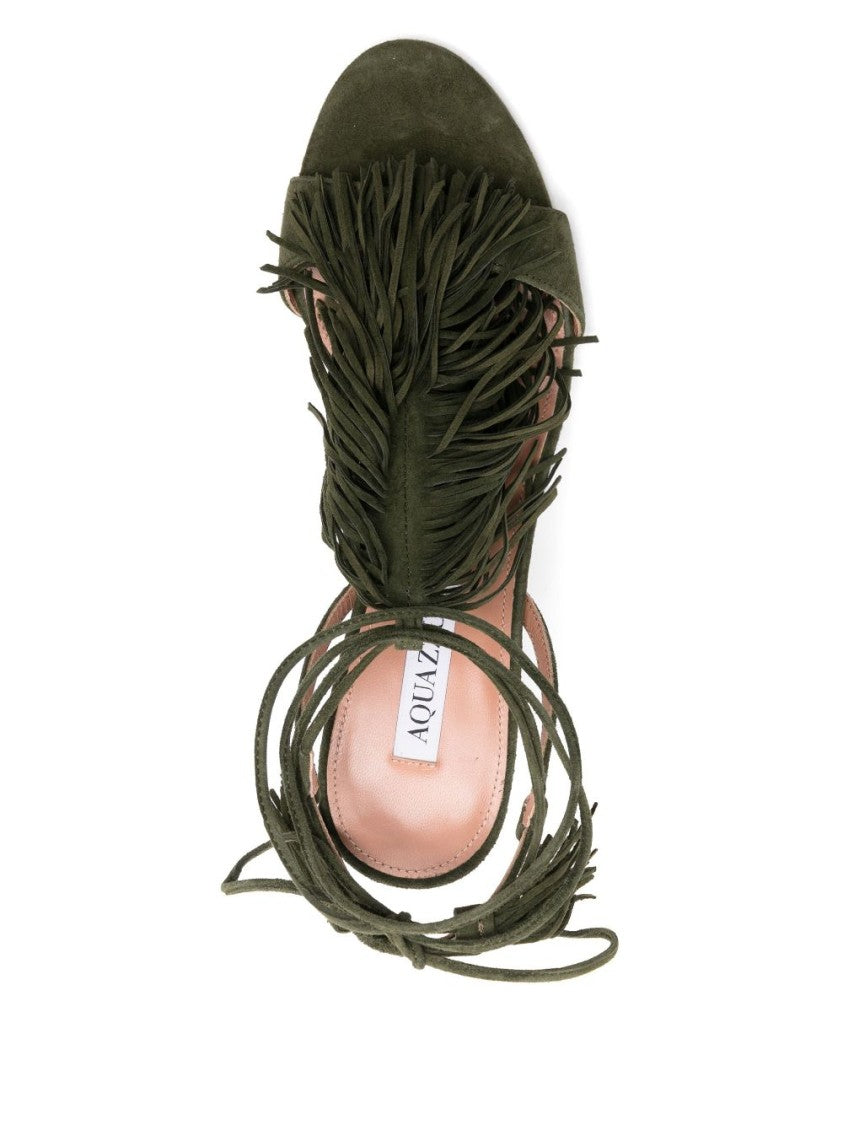 Aquazzura Fern Green Tie-Fastening Stiletto Sandals
