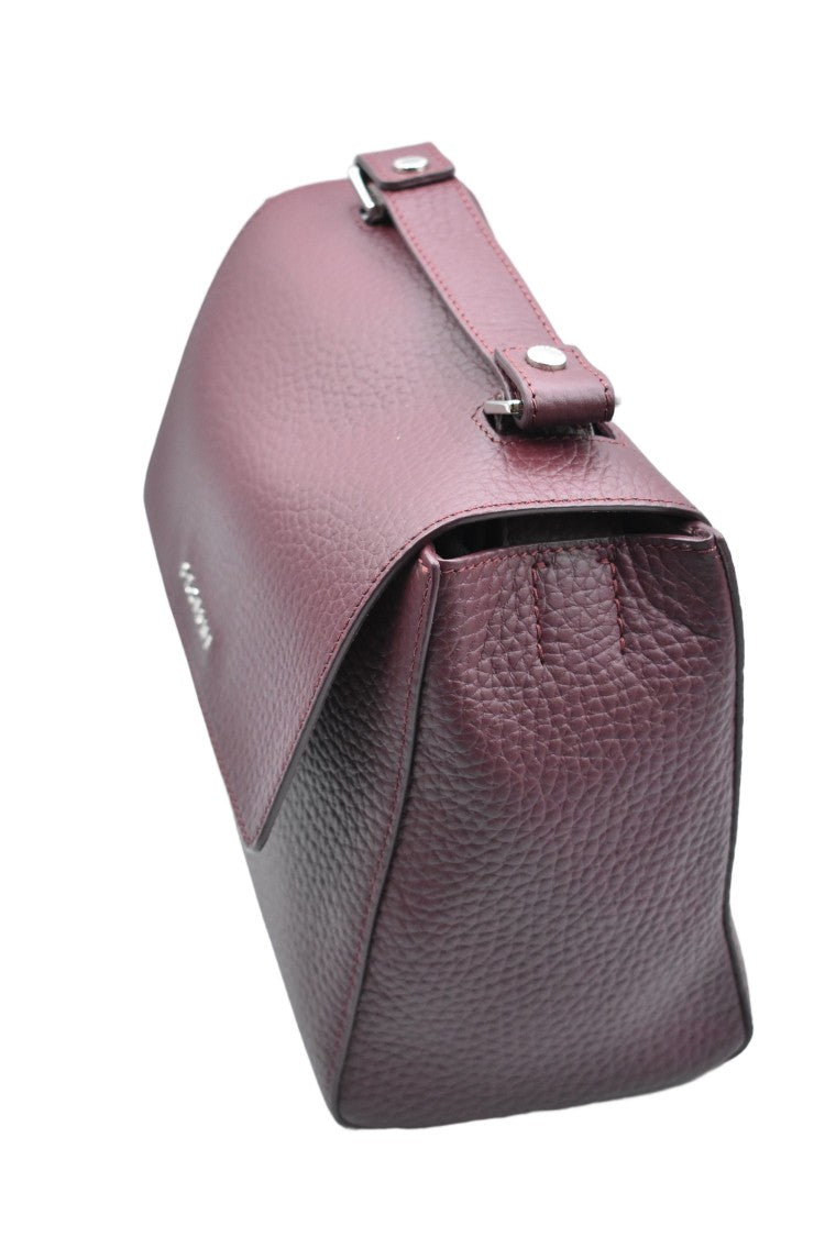 Orciani Compact Burgundy Pebbled Handbag With Hidden Closure