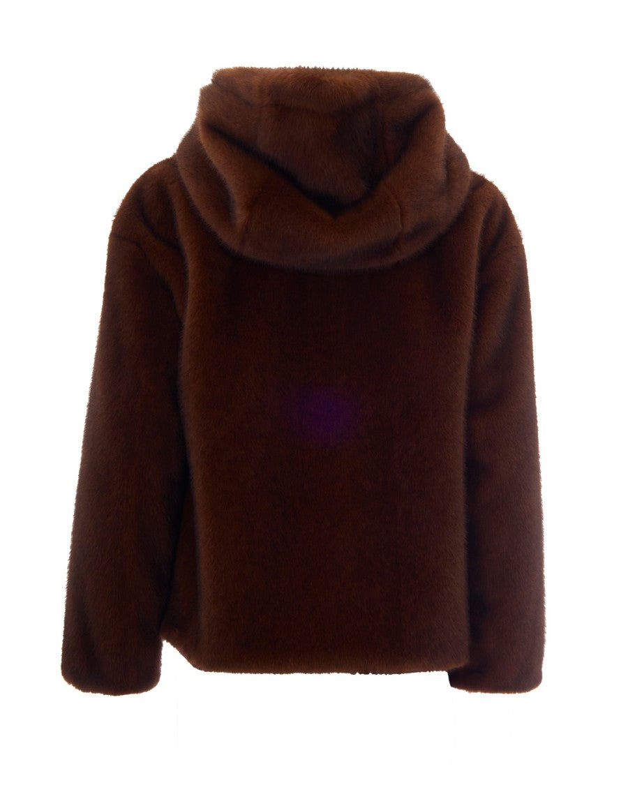 Herno Dark Brown Soft Faux Fur Bomber Jacket