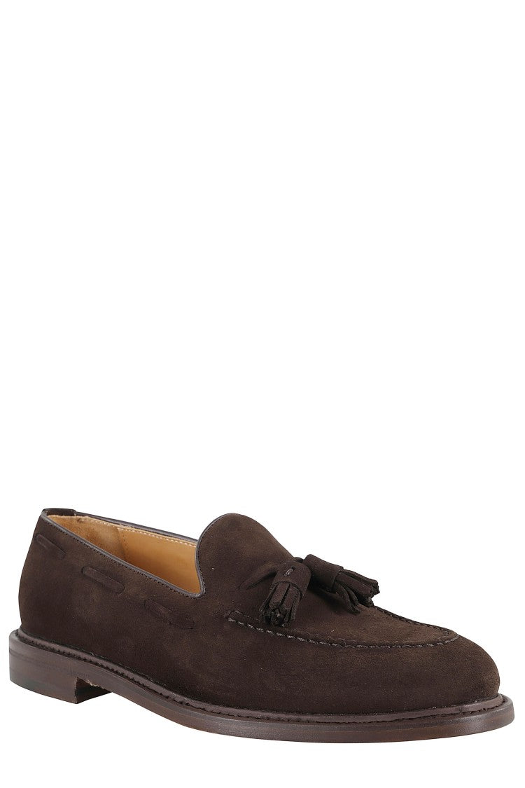 John Spencer Brown Superbuck 173 Detailed Stitching Suede Loafers