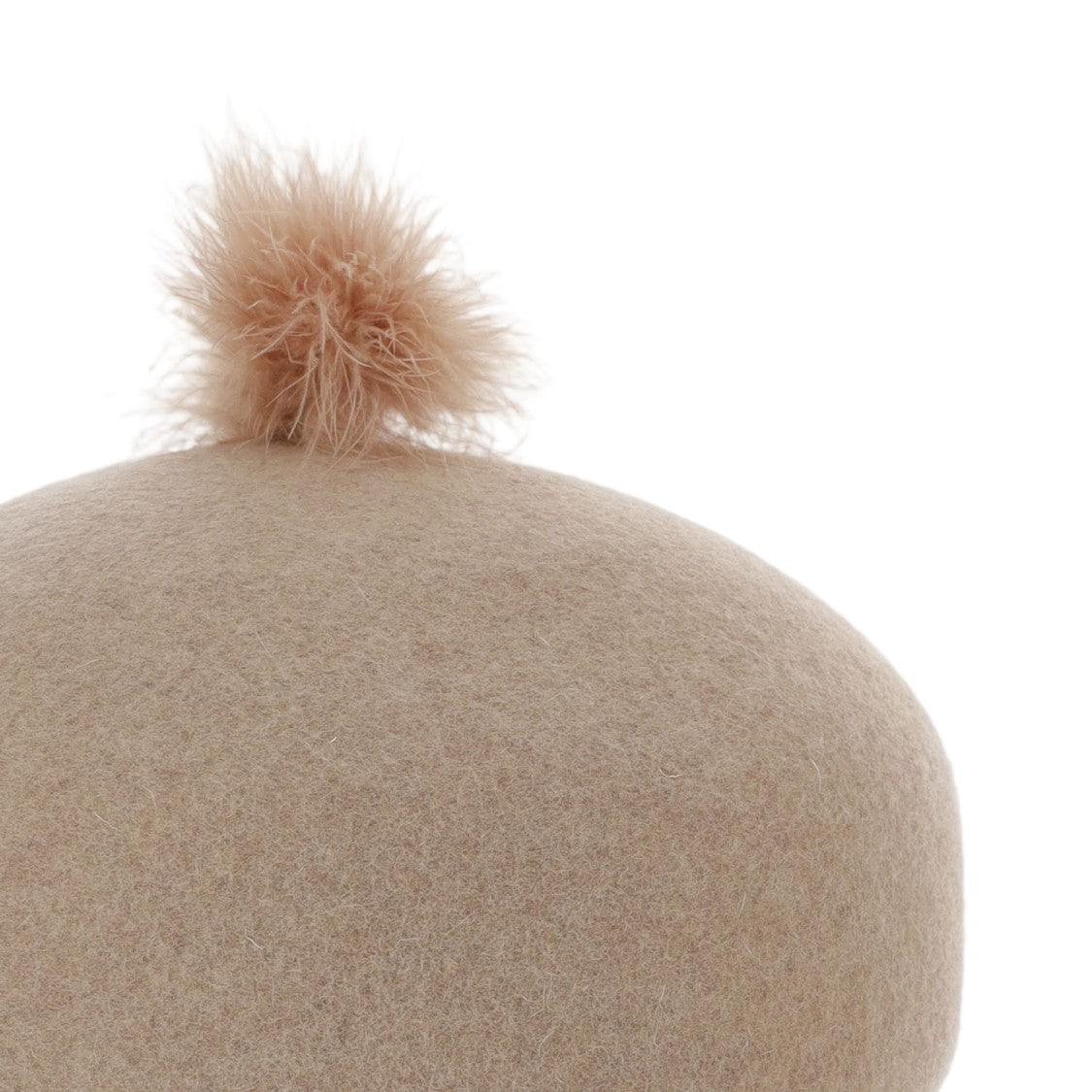 Alexia Alvarez De Toledo Beige Stiff Wool Pom-Pom Beanie Hat