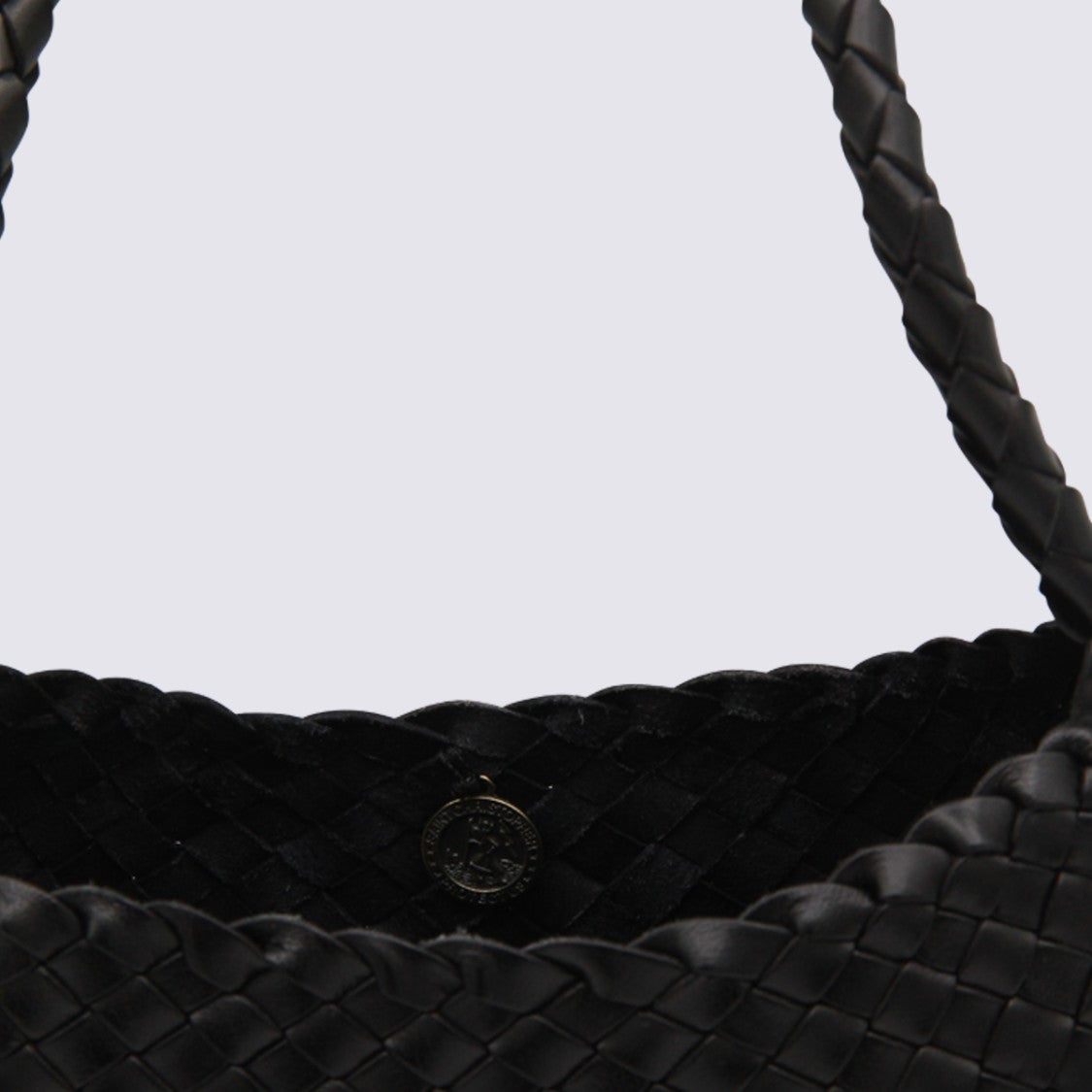Dragon Diffusion Woven Black Handbag With Scalloped Edges