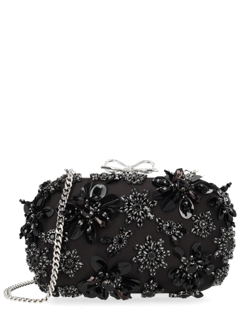 Self-Portrait Floral Crystal Oval Metal Frame Clutch