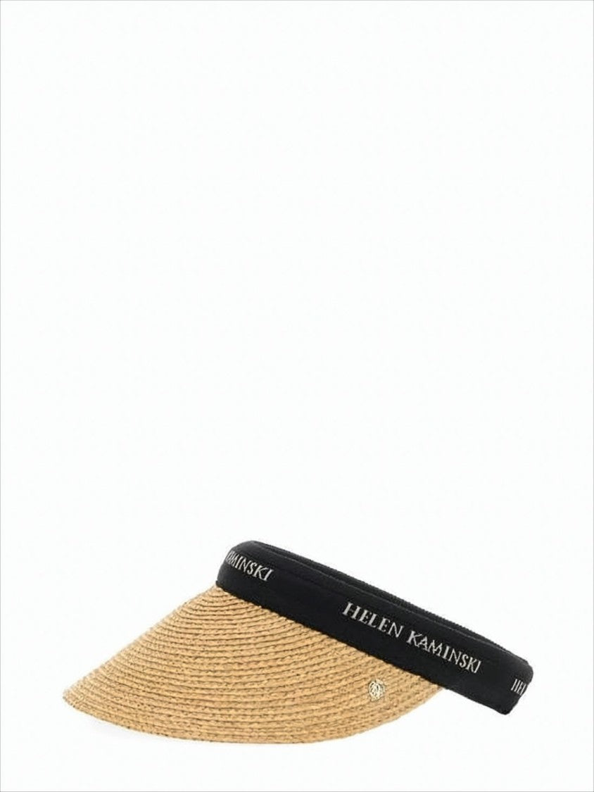 Helen Kaminski Natural Raffia Visor With Black Brand Band