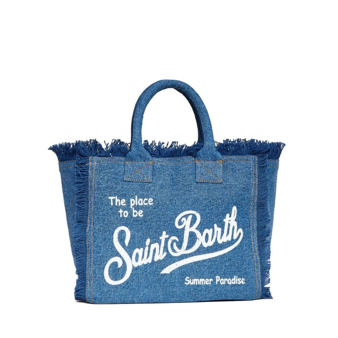 Mc2 Saint Barth Textured Denim Tote Bag With Fringed Trim