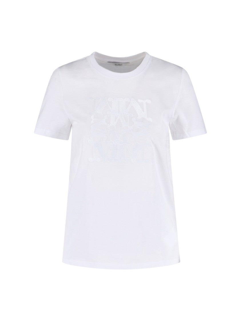 Max Mara White Cotton T-Shirt With Tone-On-Tone Logo Embroidery