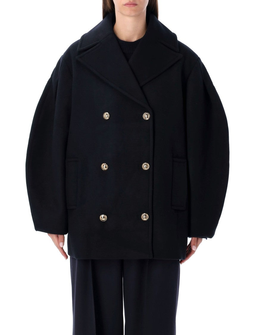 Ganni Short Oversized Peacoat With Gold-Tone Buttons