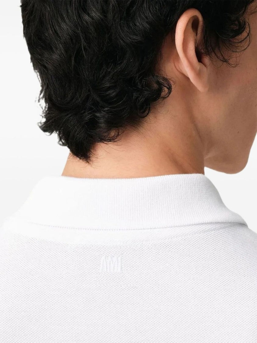 Ami Paris Chalk White Organic Cotton Piqué Polo