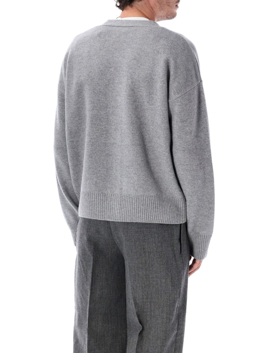 Ami Paris Grey Adc V-Neck Knit Cardigan