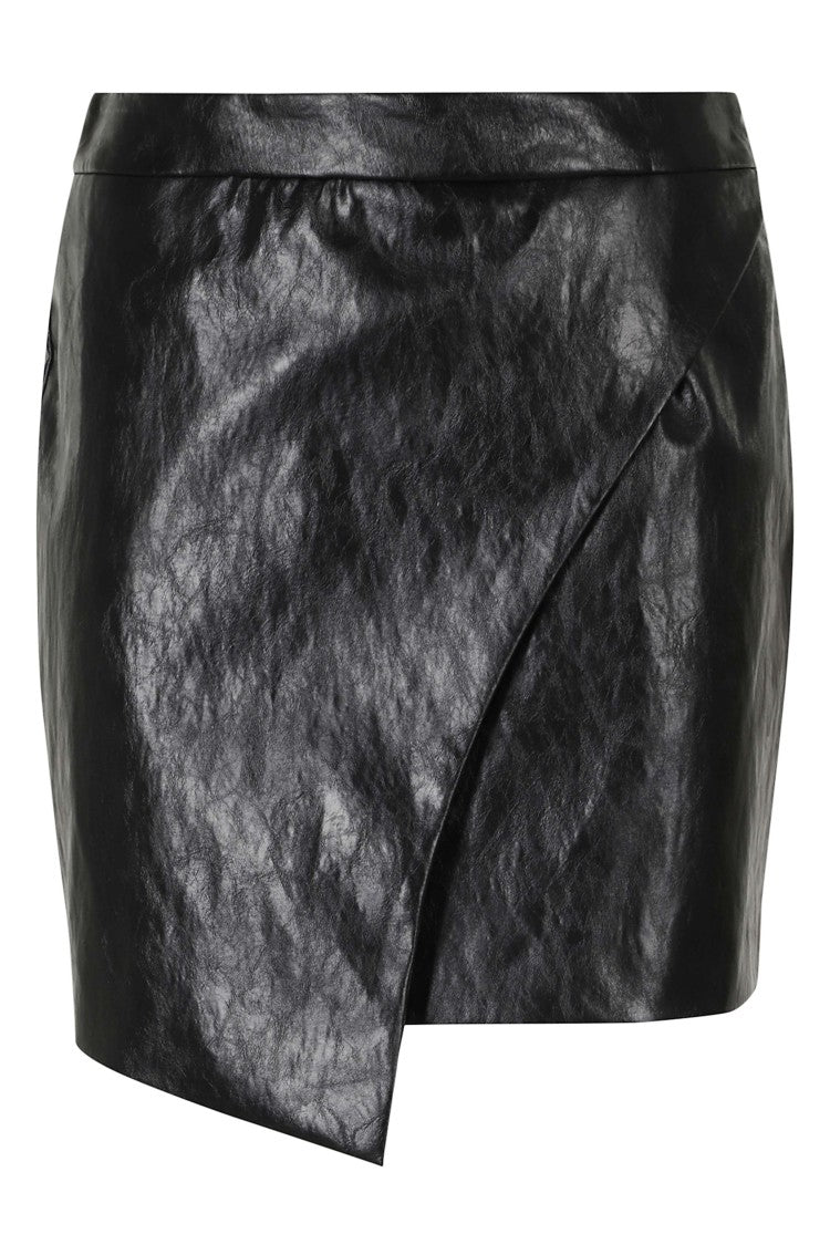 Federica Tosi Black Asymmetrical Metallic Leather Trim Polyurethane Mini Skirt