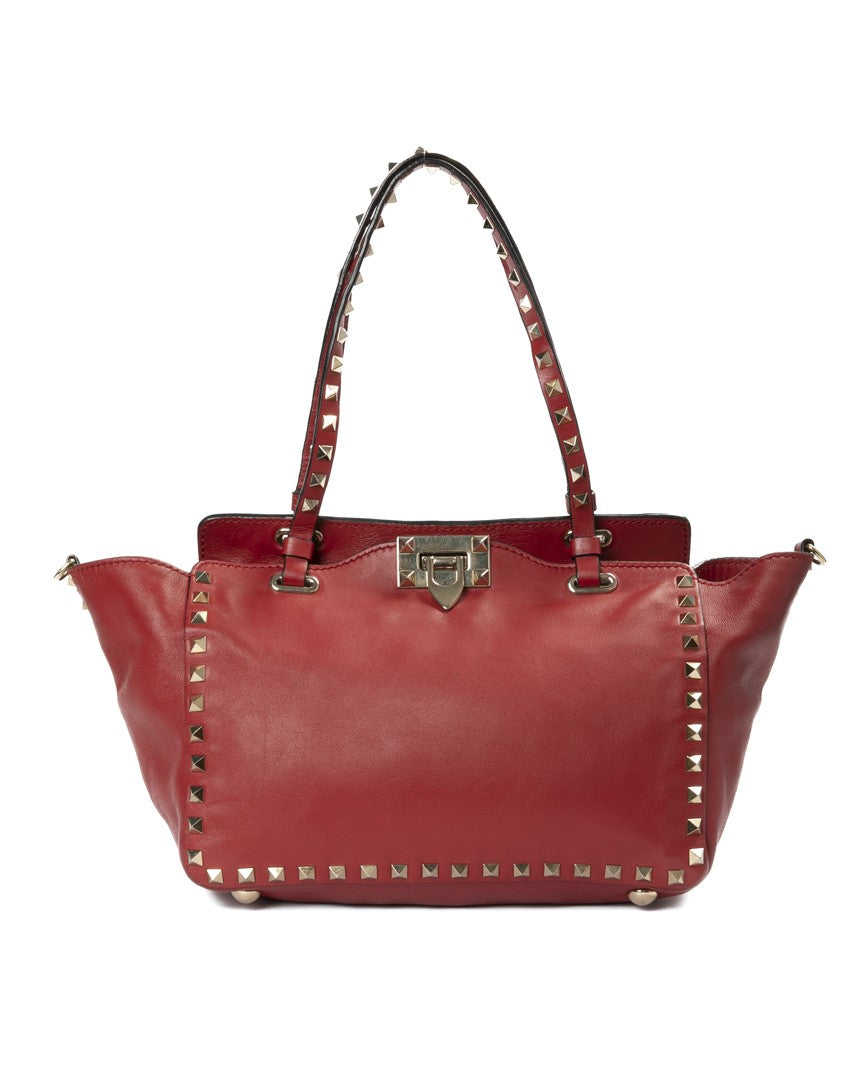 Valentino Red Rockstud Small Leather Tote Bag