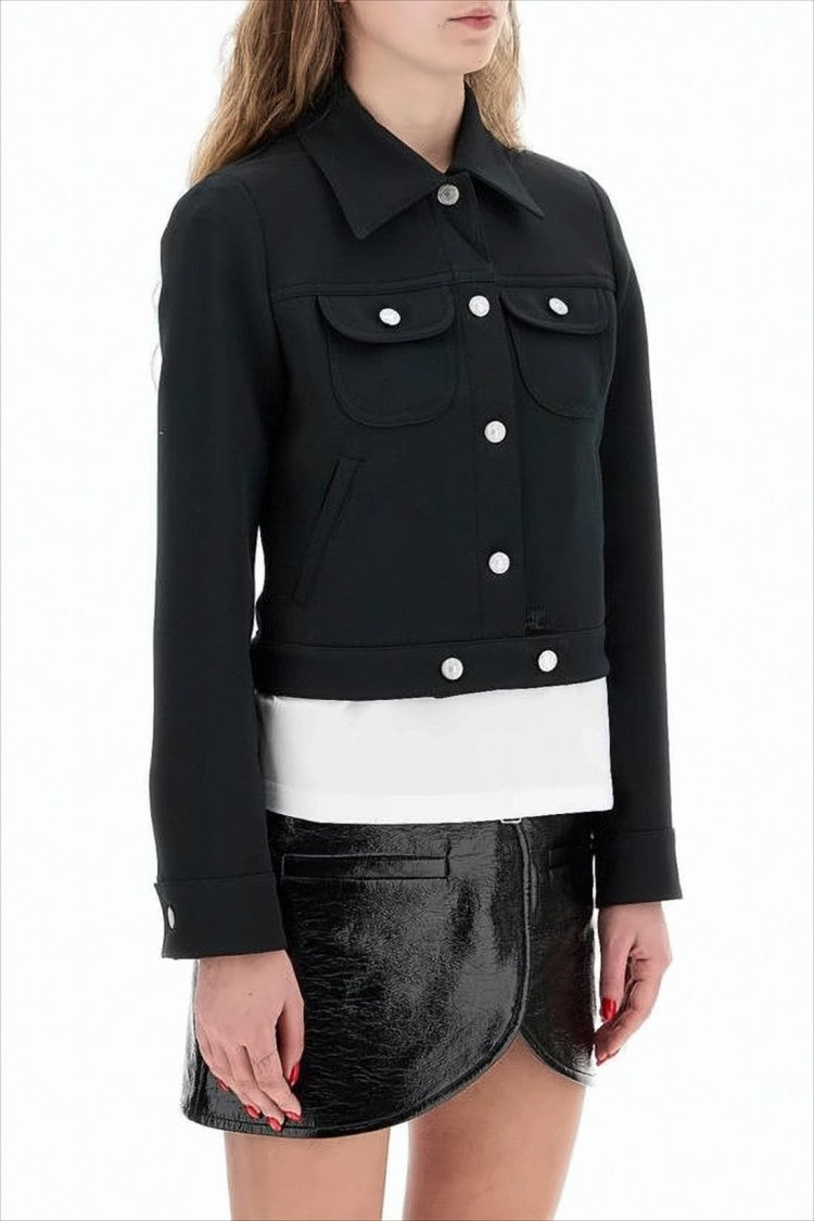 Courrèges Cropped Black Denim Jacket With Structured Silhouette