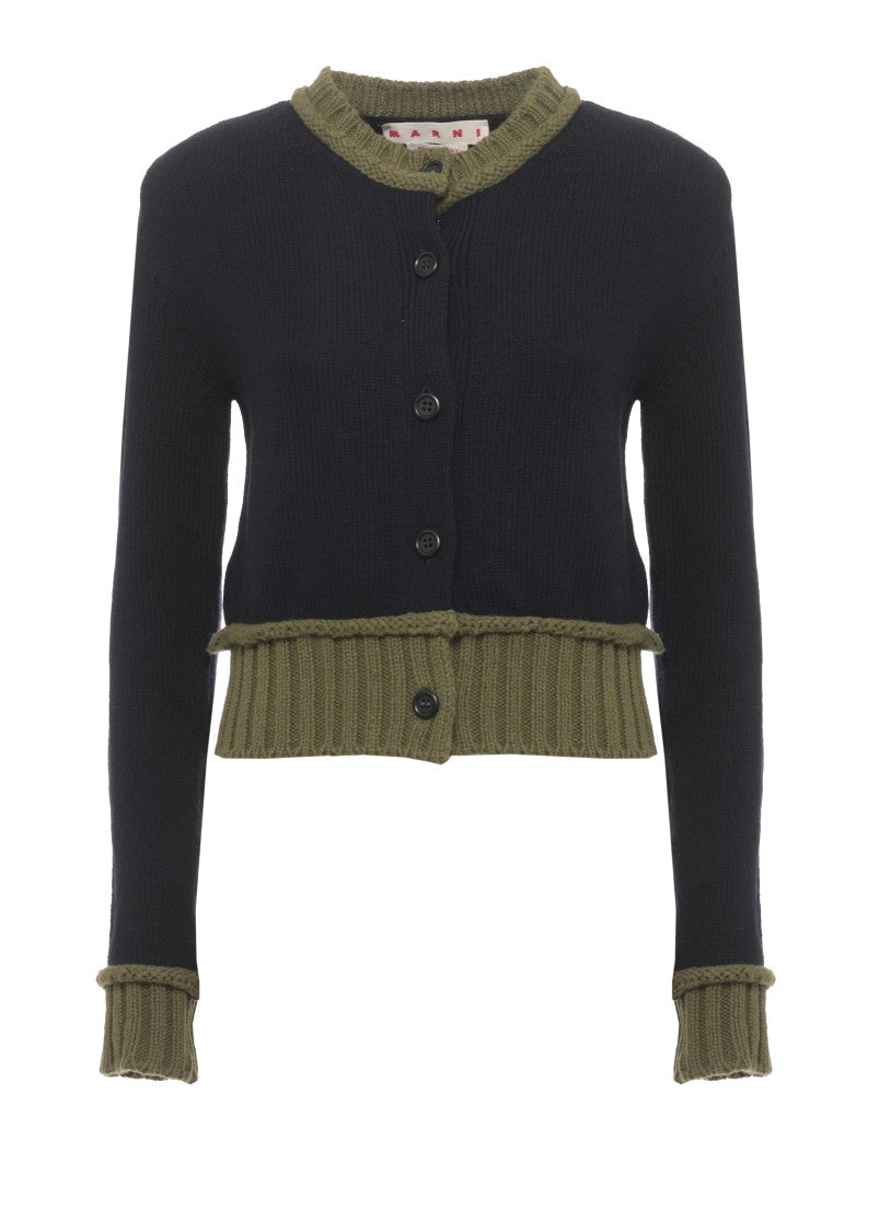 Marni Blue Knit Ribbed Cardigan