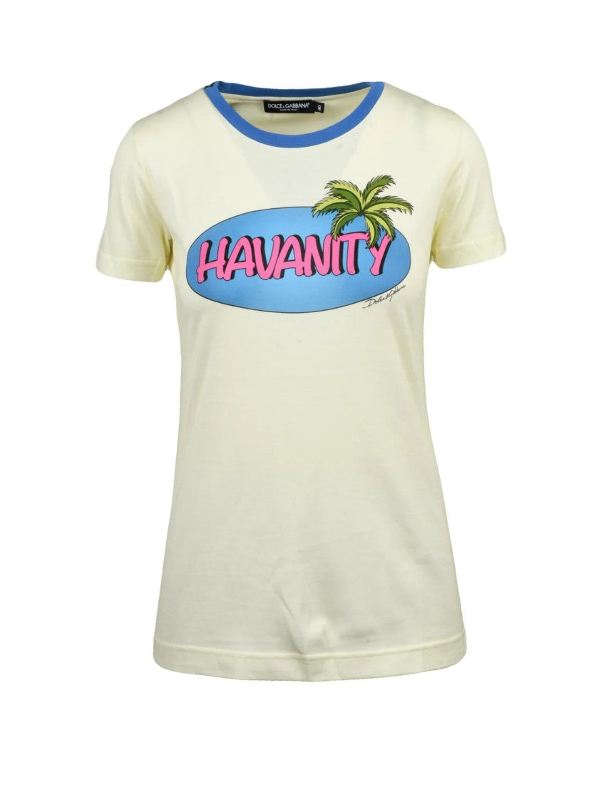 Dolce & Gabbana Cream Graphic Design Cotton T-Shirt