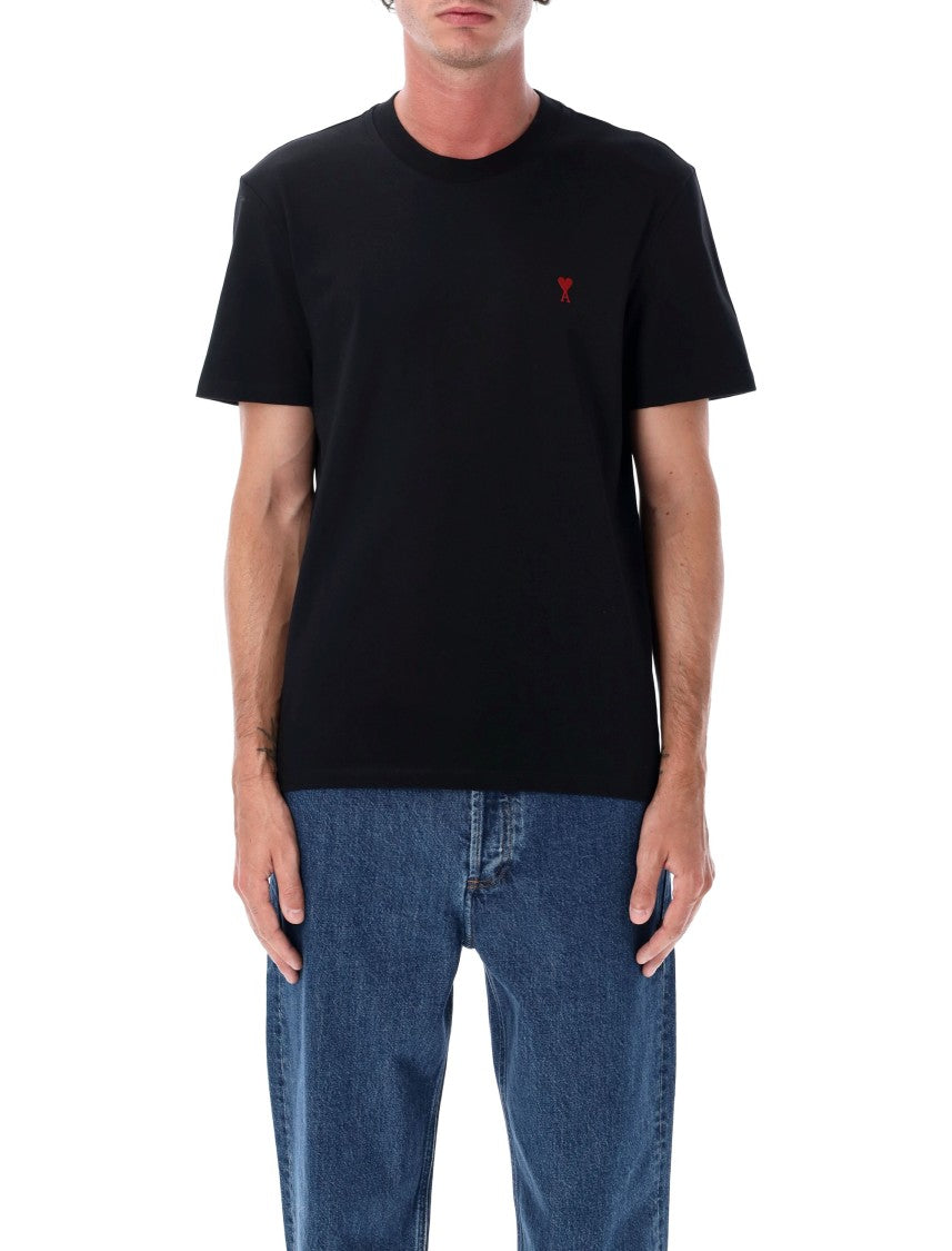 Ami Paris Organic Cotton T-Shirt With Ribbed Crewneck