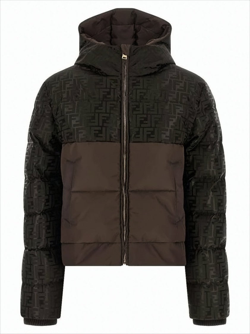 Fendi Two-Tone Short Padded Jacket With Monogram Design