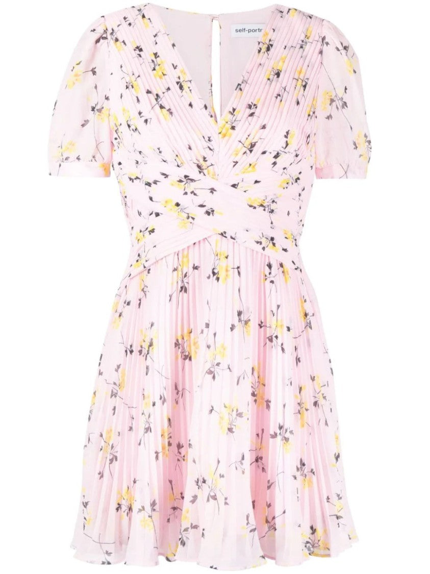Self-Portrait Pink Floral Print Mini Dress