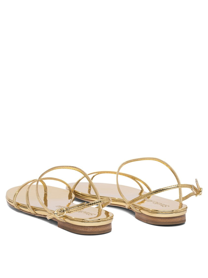 Studio Amelia Gold Leather Sandals With Multiple Straps