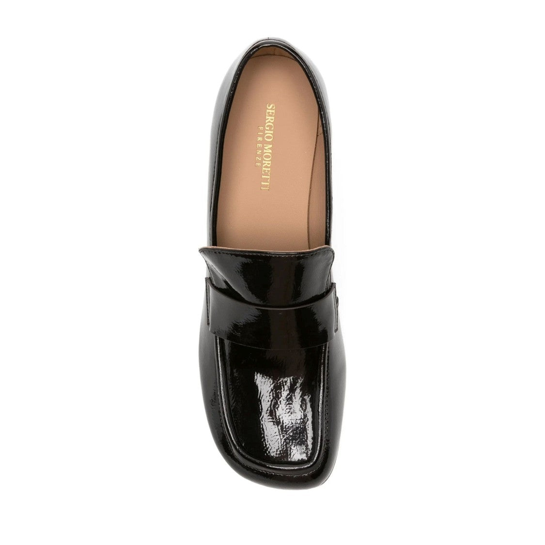Sergio Moretti Brown Glossy Patent Leather Mid-Height Block Heel Pumps