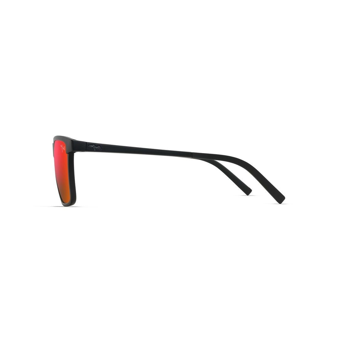 Maui Jim One Way Rectangular Matte Black Sunglasses With Gradient Red Lenses
