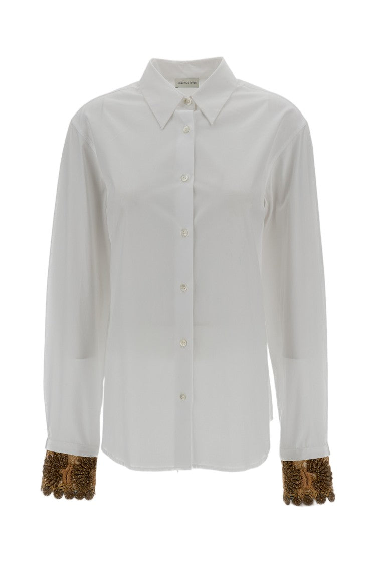 Dries Van Noten White Embroidered Cotton-Poplin Shirt