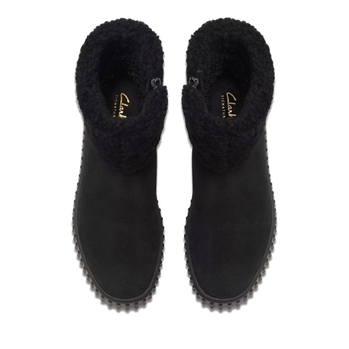 Clarks Torhill Black Fold-Over Cuff Suede Wedge Boots