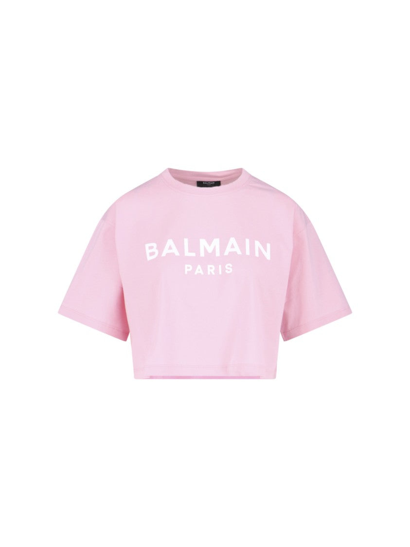 Balmain Logo Crop T-Shirt Pink
