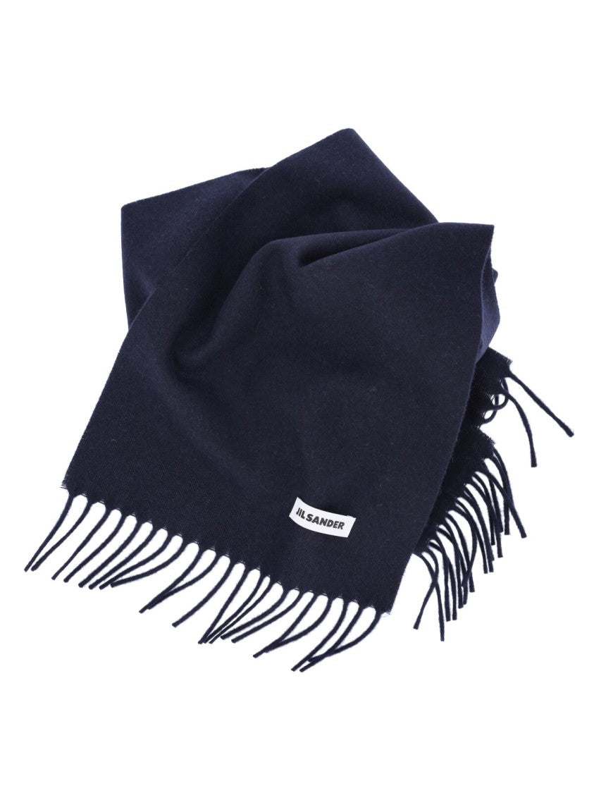 Jil Sander Rectangular Dark Scarf With Fringed Edges
