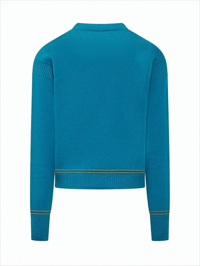 Marni Cropped Blue Knit Sweater With Iconic Logo