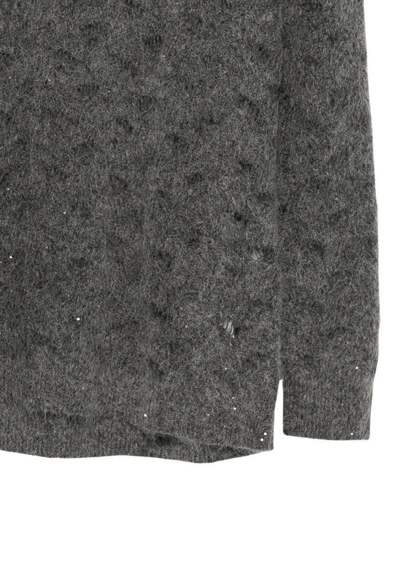 Seventy Venezia Grey Sequin Open-Knit Sweater