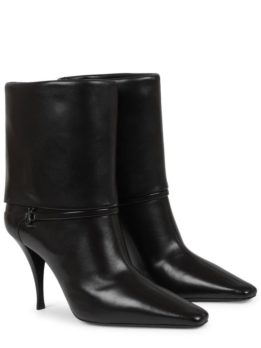 Saint Laurent Pointed Toe Black Ankle Boots With Sculpted Cuff