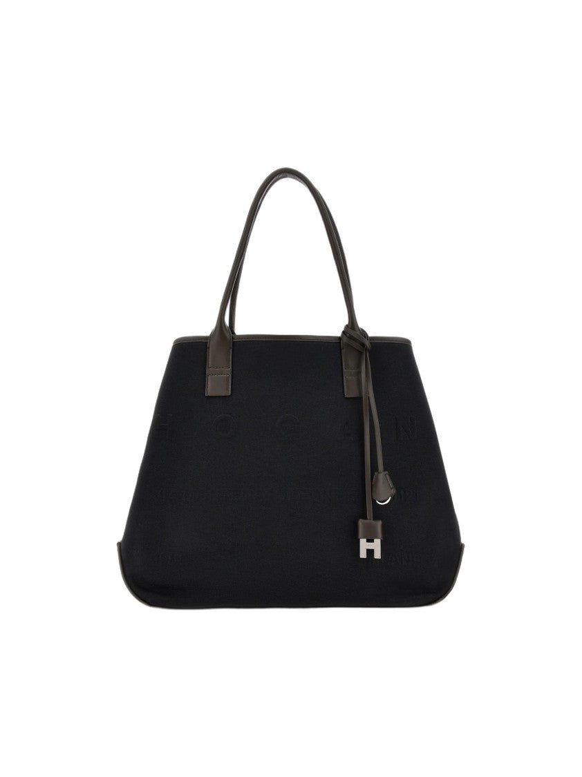 Hogan Cotton Shopping Bag With Leather Accents