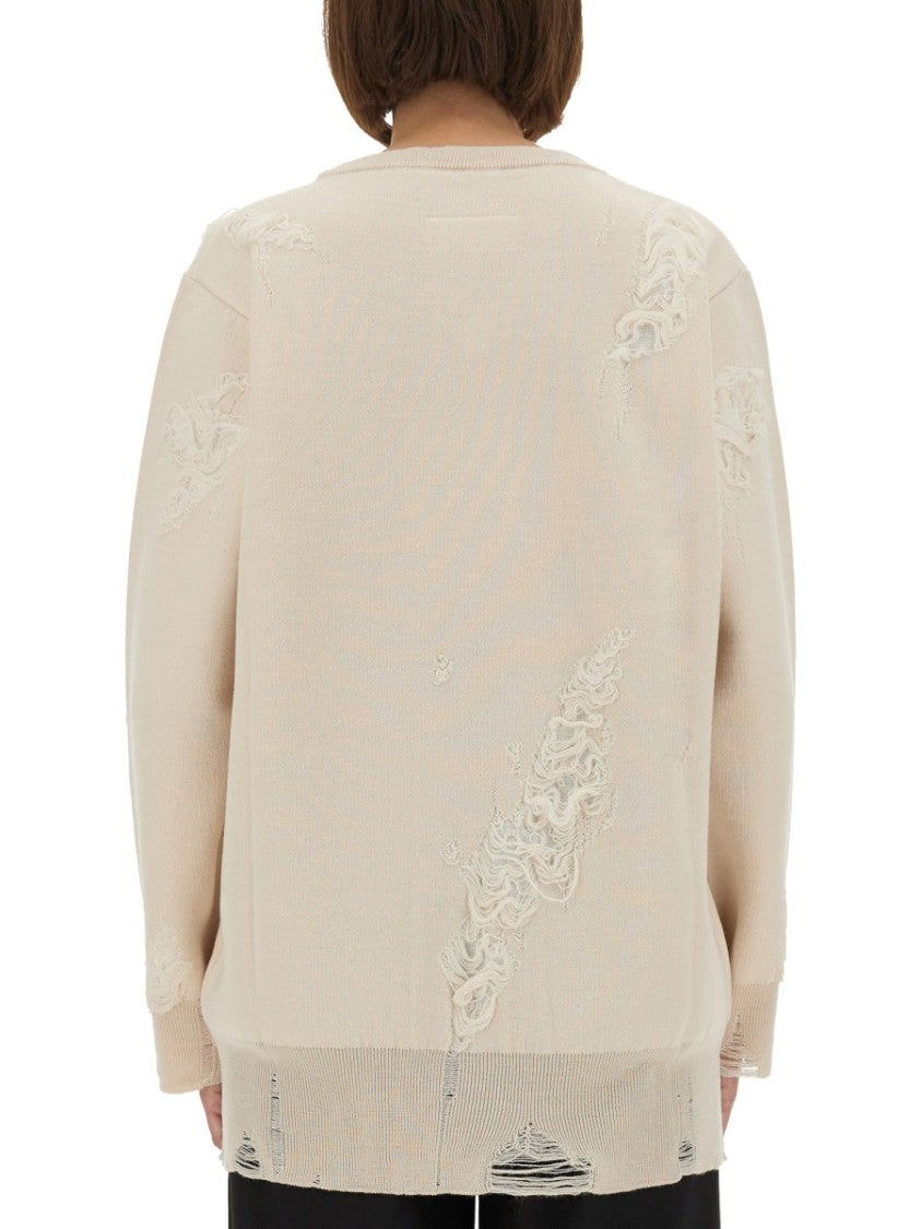Mm6 By Maison Margiela Oversized Mesh Sweater With Worn Effect Details
