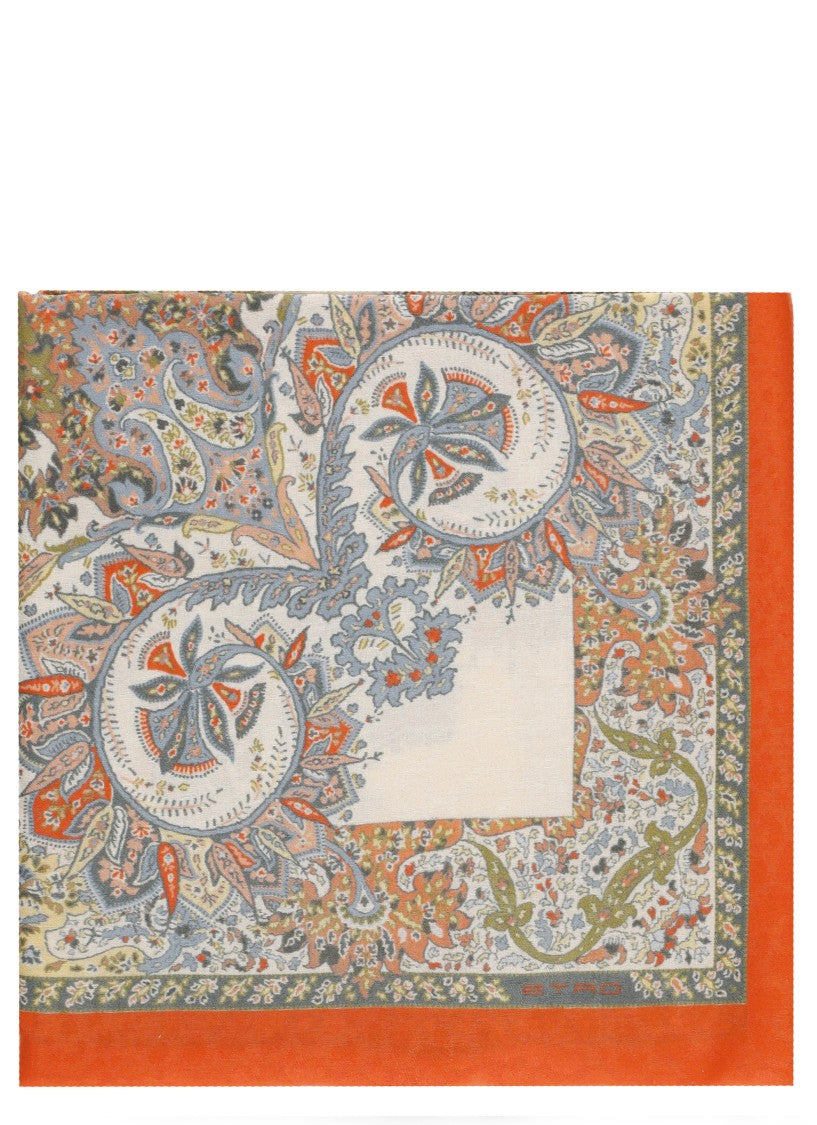 Etro Intricate Paisley Print Cotton Scarf With Fringed Edges