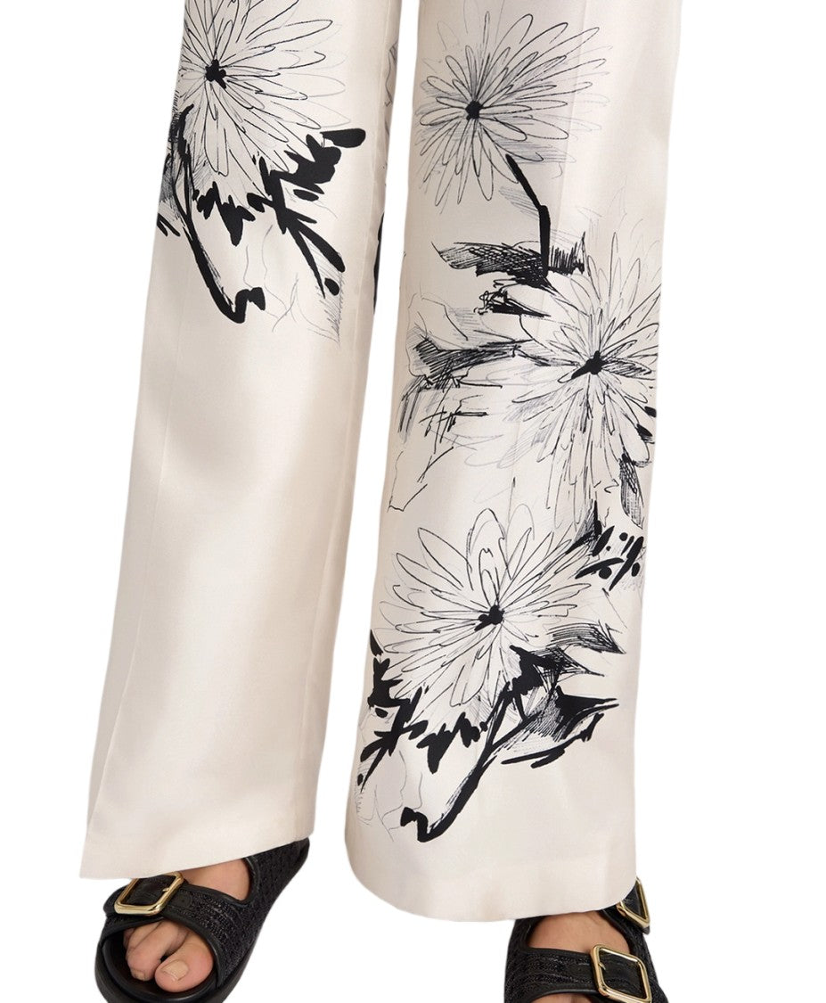 Momonì Placed Floral Print Silk Twill Wide-Leg Pants