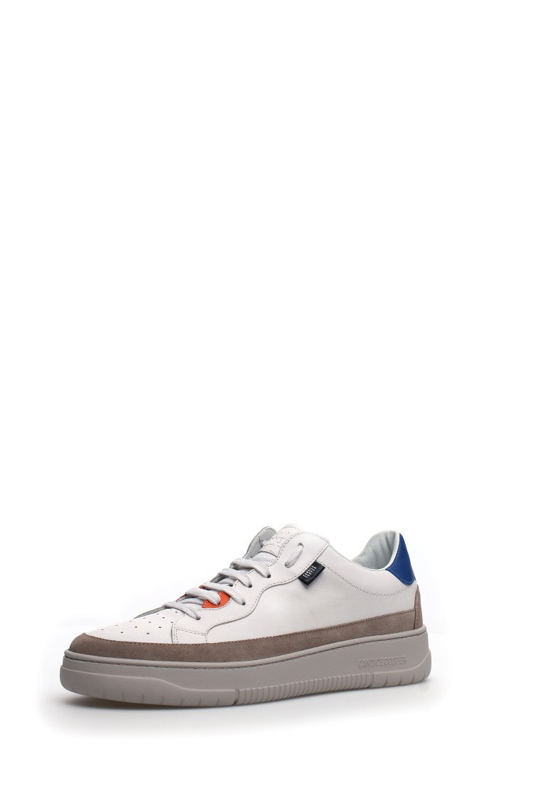 Candice Cooper Low-Top White Leather Sneakers Suede Accents