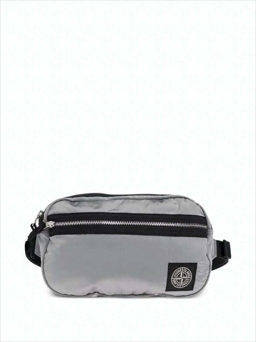 Stone Island Sleek Grey Crossbody Bag With Adjustable Strap And Logo Patch
