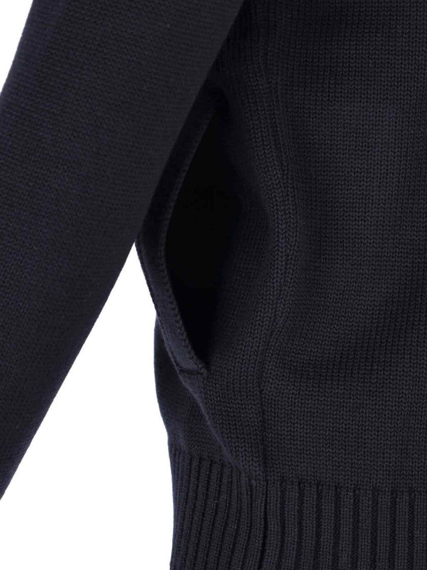 Zanone Dark Blue Chioto High-Collar Ribbed Virgin Wool Cardigan